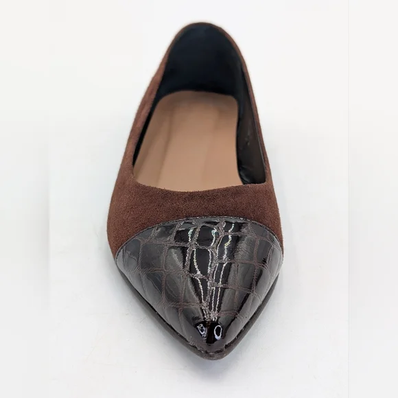 Flattered Studio Sz 6 Luxurious Suede & Croc-Embossed Brown Pointed Ballet Flats - Picture 4 of 17